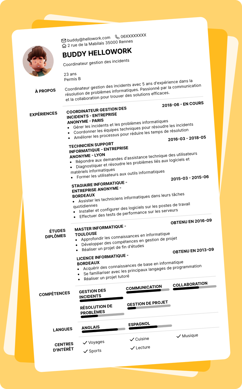 Modèle CV Incident manager Exemple CV Incident manager