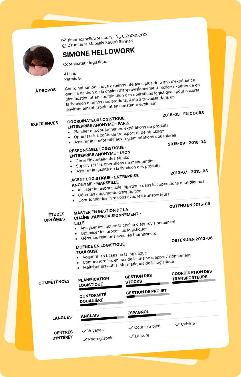 Modèle CV Coordinateur logistique Exemple CV Coordinateur logistique