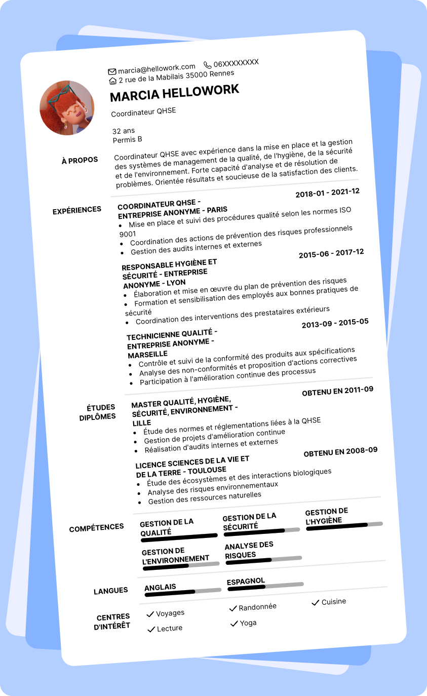 Exemple CV Coordinateur QHSE