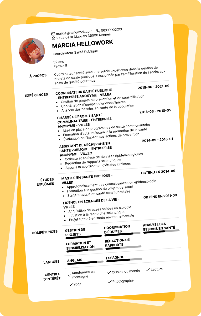Exemple CV Coordinateur santé
