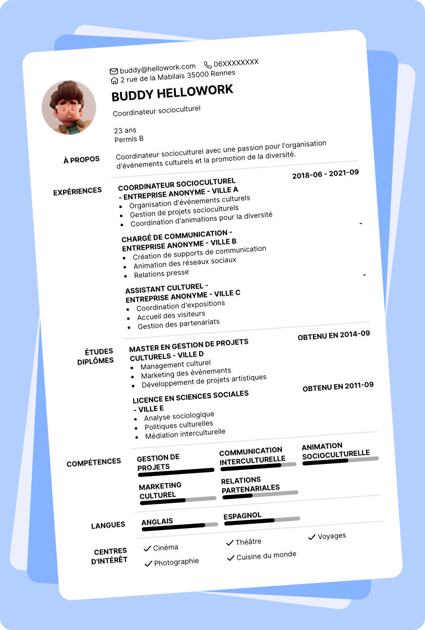 Exemple CV Coordinateur socioculturel