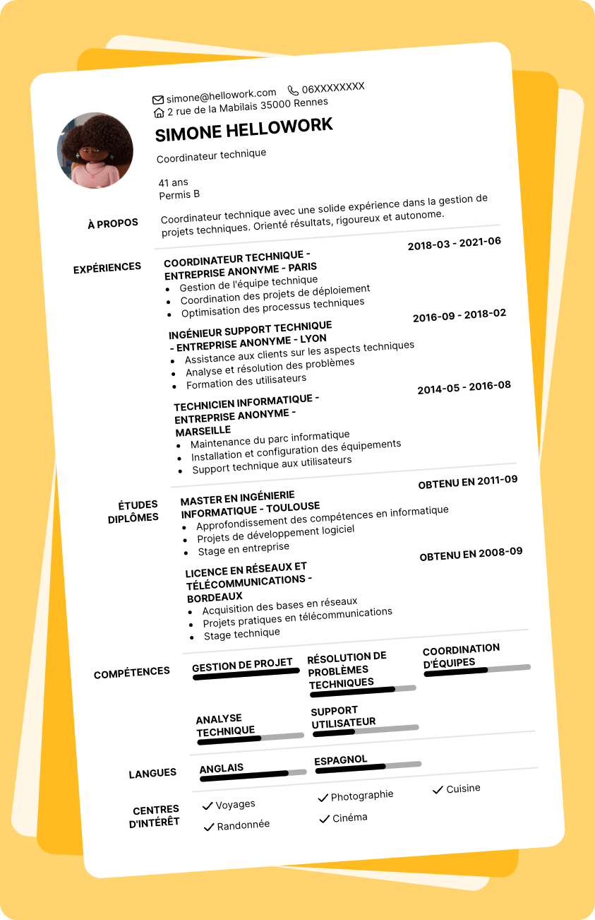 Exemple CV Coordinateur technique