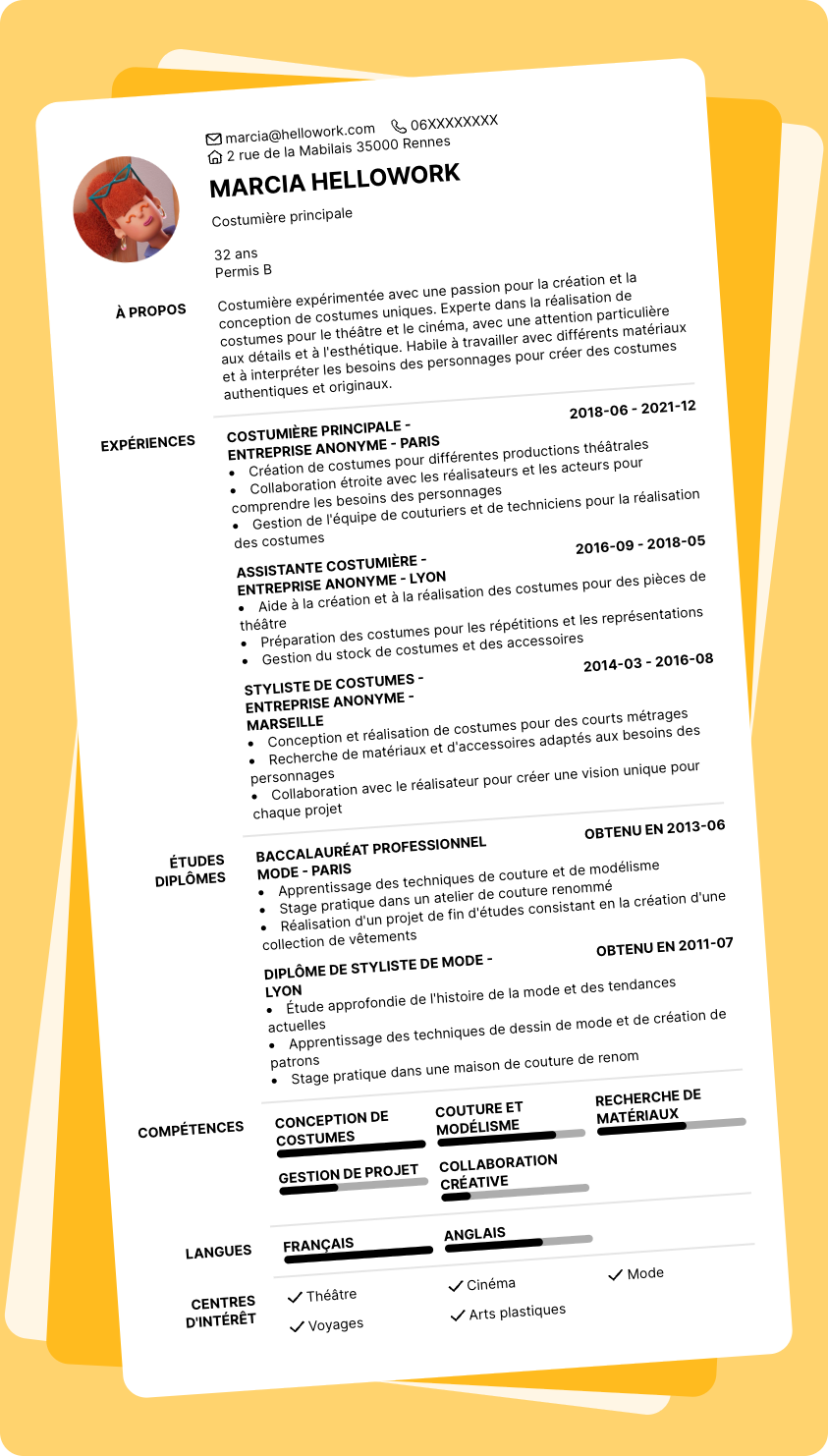 Exemple CV Costumier