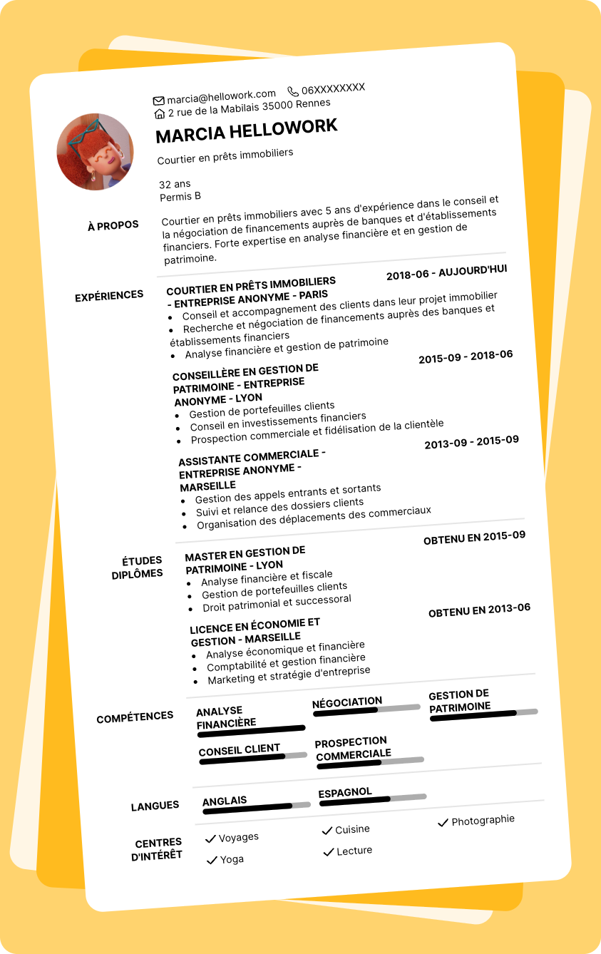 Exemple CV Courtier en prêts immobiliers