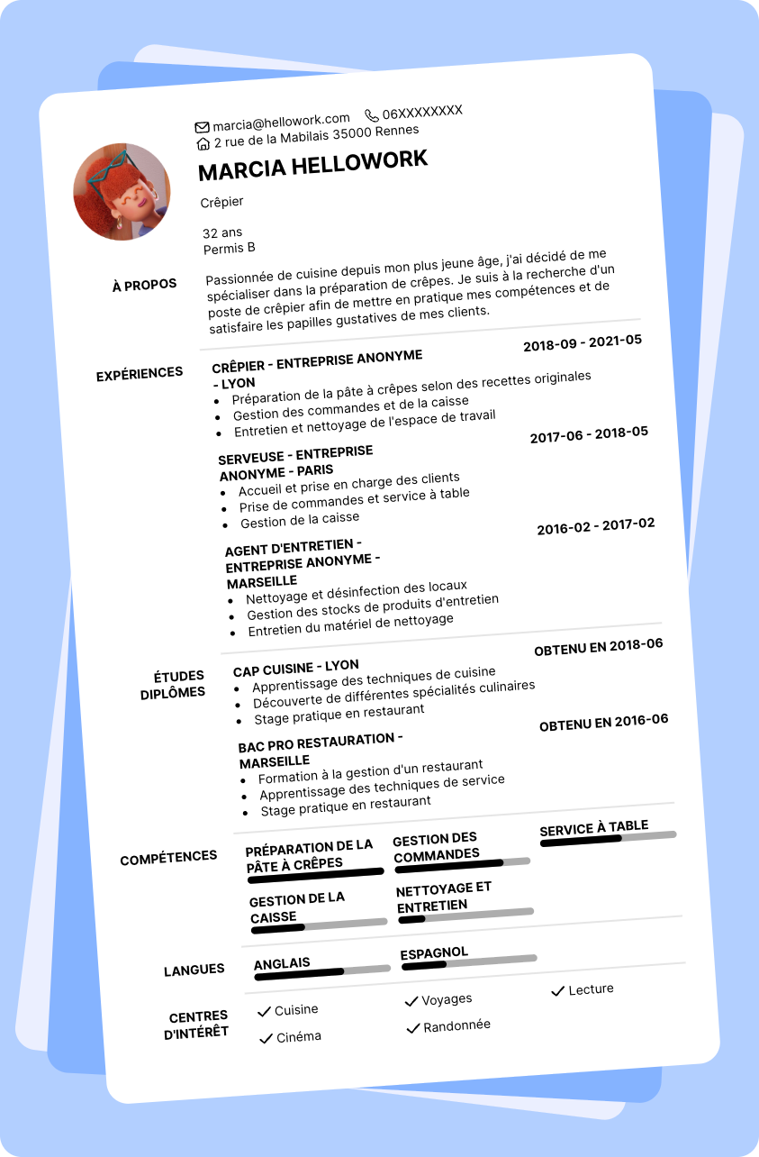 Modèle CV Crêpier Exemple CV Crêpier