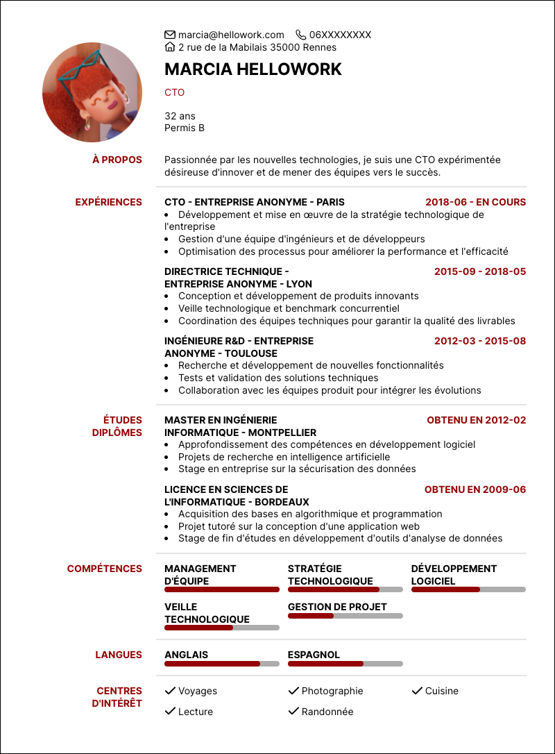 Modèle CV CTO Exemple CV CTO