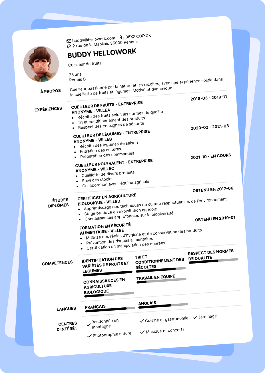 Exemple CV Cueilleur