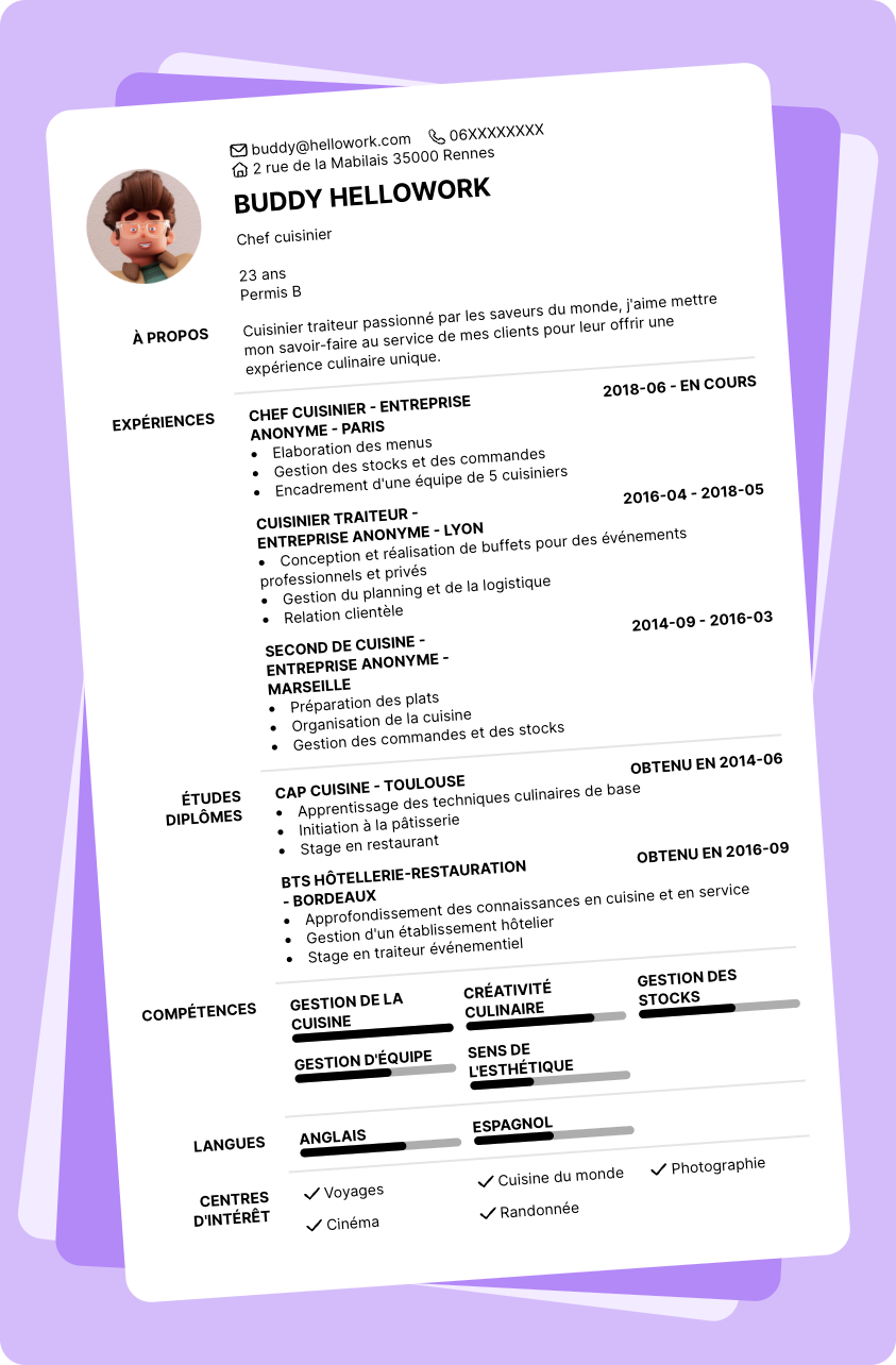 Modèle CV Cuisinier traiteur Exemple CV Cuisinier traiteur