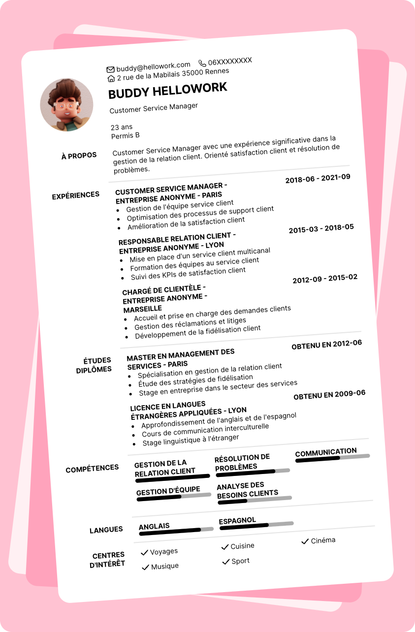 Modèle CV Customer service manager Exemple CV Customer service manager