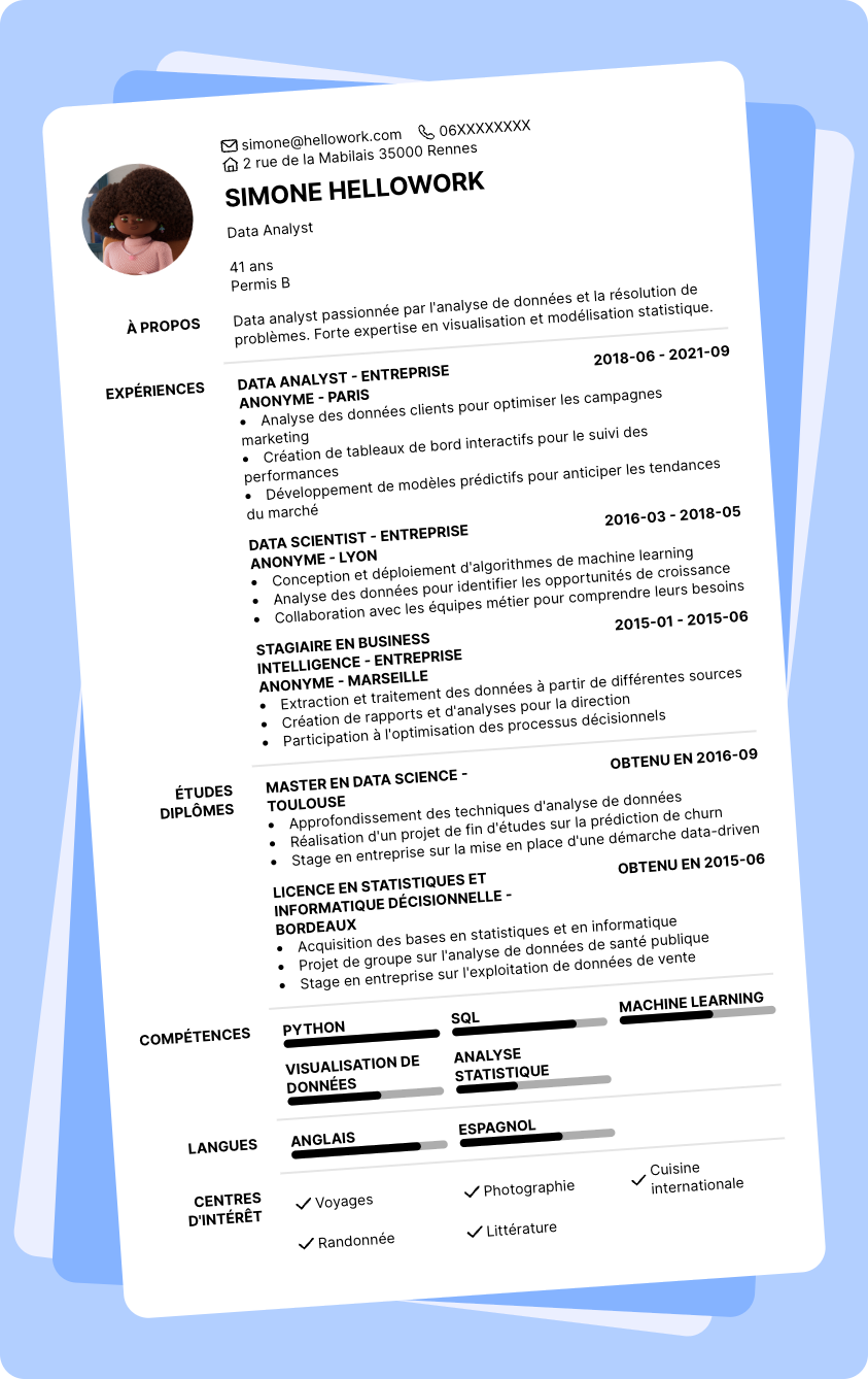 Modèle CV Data analyst Exemple CV Data analyst