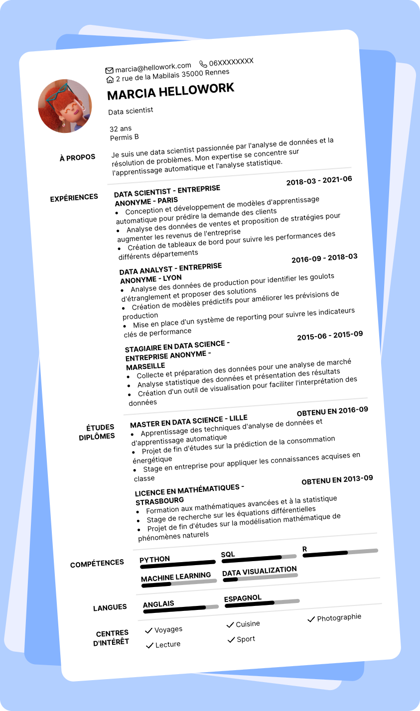 Modèle CV Data scientist Exemple CV Data scientist