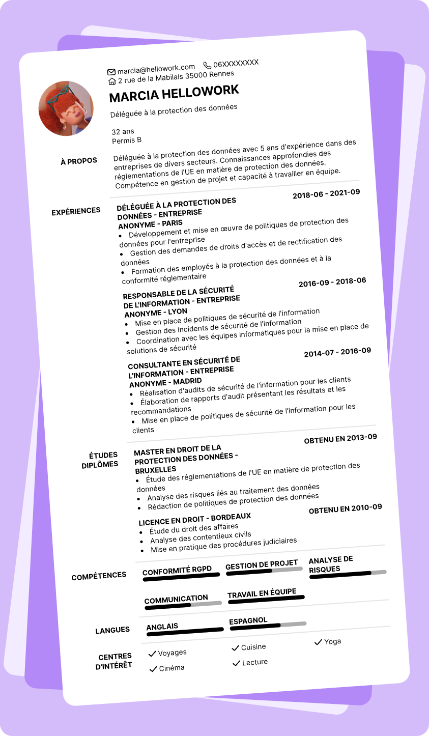 Modèle CV Data Protection Officer Exemple CV Data Protection Officer