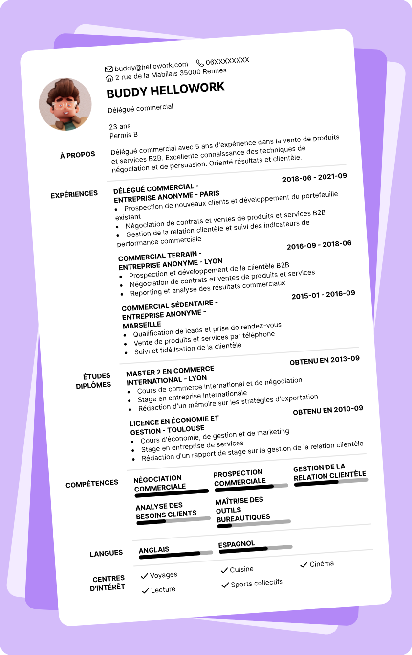 Modèle CV Délégué commercial Exemple CV Délégué commercial