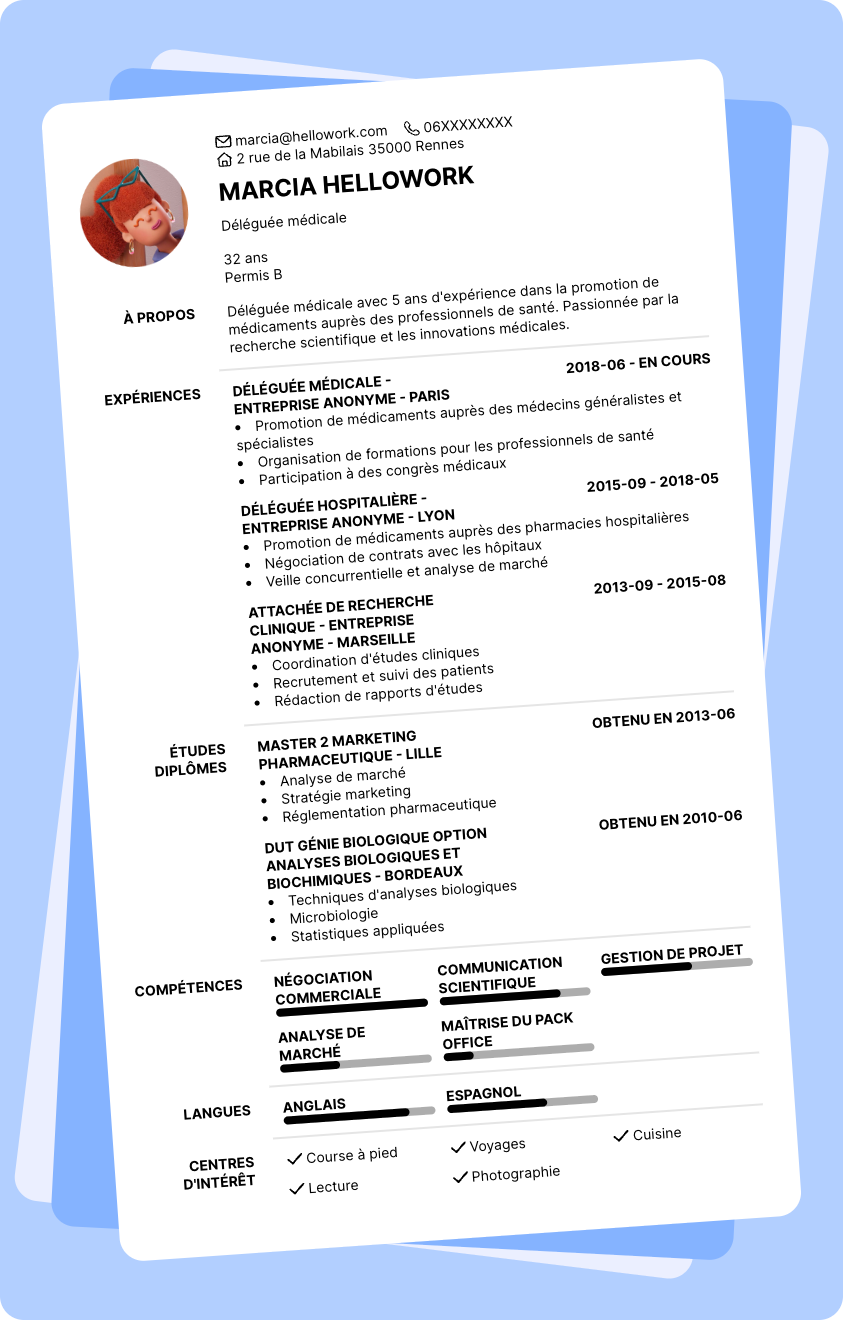 Modèle CV Délégué médical Exemple CV Délégué médical