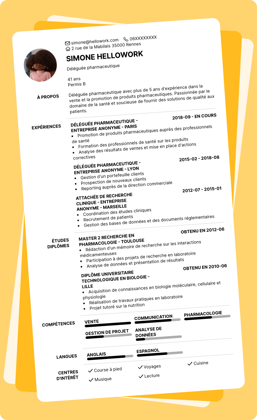Modèle CV Délégué pharmaceutique Exemple CV Délégué pharmaceutique