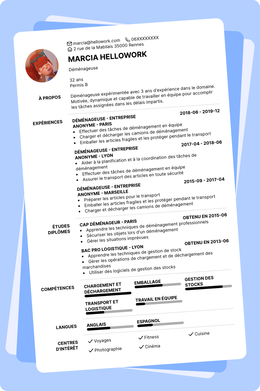 Exemple CV Déménageur