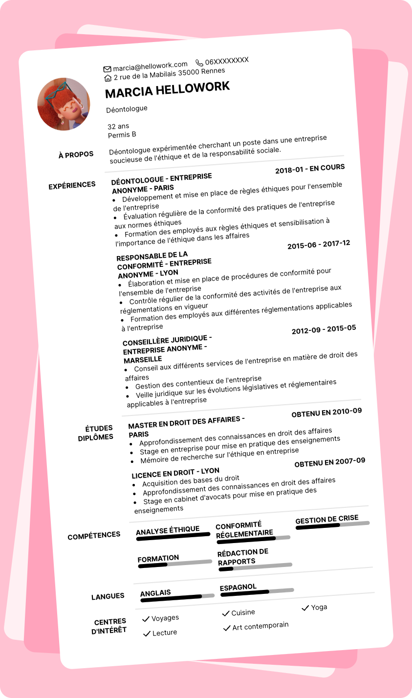 Exemple CV Compliance officer