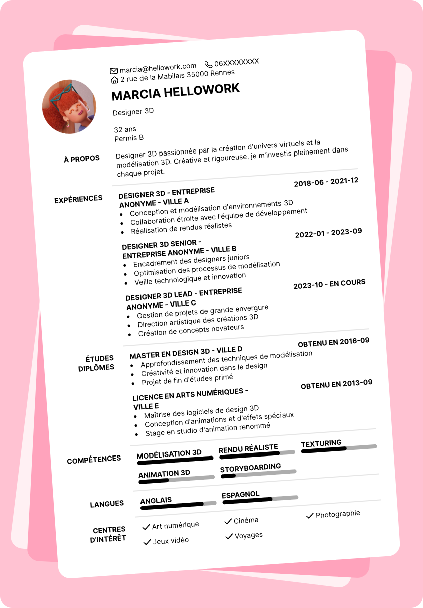 Exemple CV Designer 3d