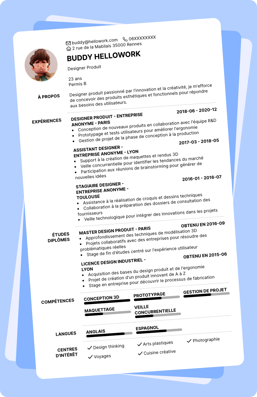 Modèle CV Designer produit Exemple CV Designer produit