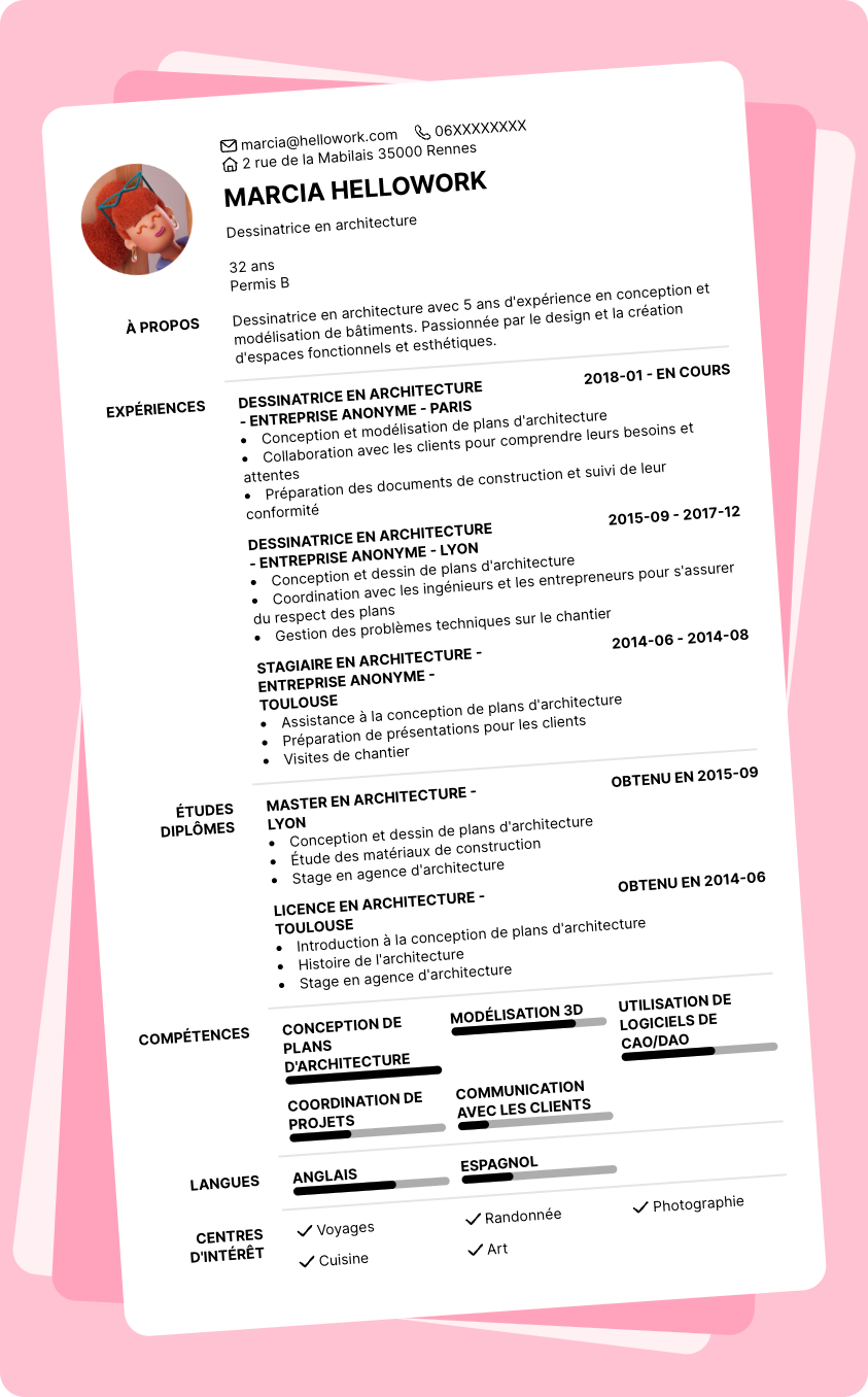 Exemple CV Dessinateur architecture