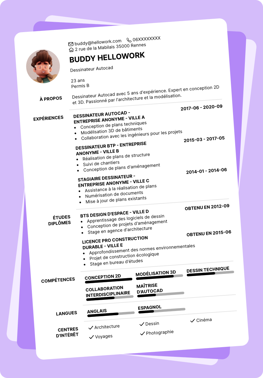 Exemple CV Dessinateur Autocad