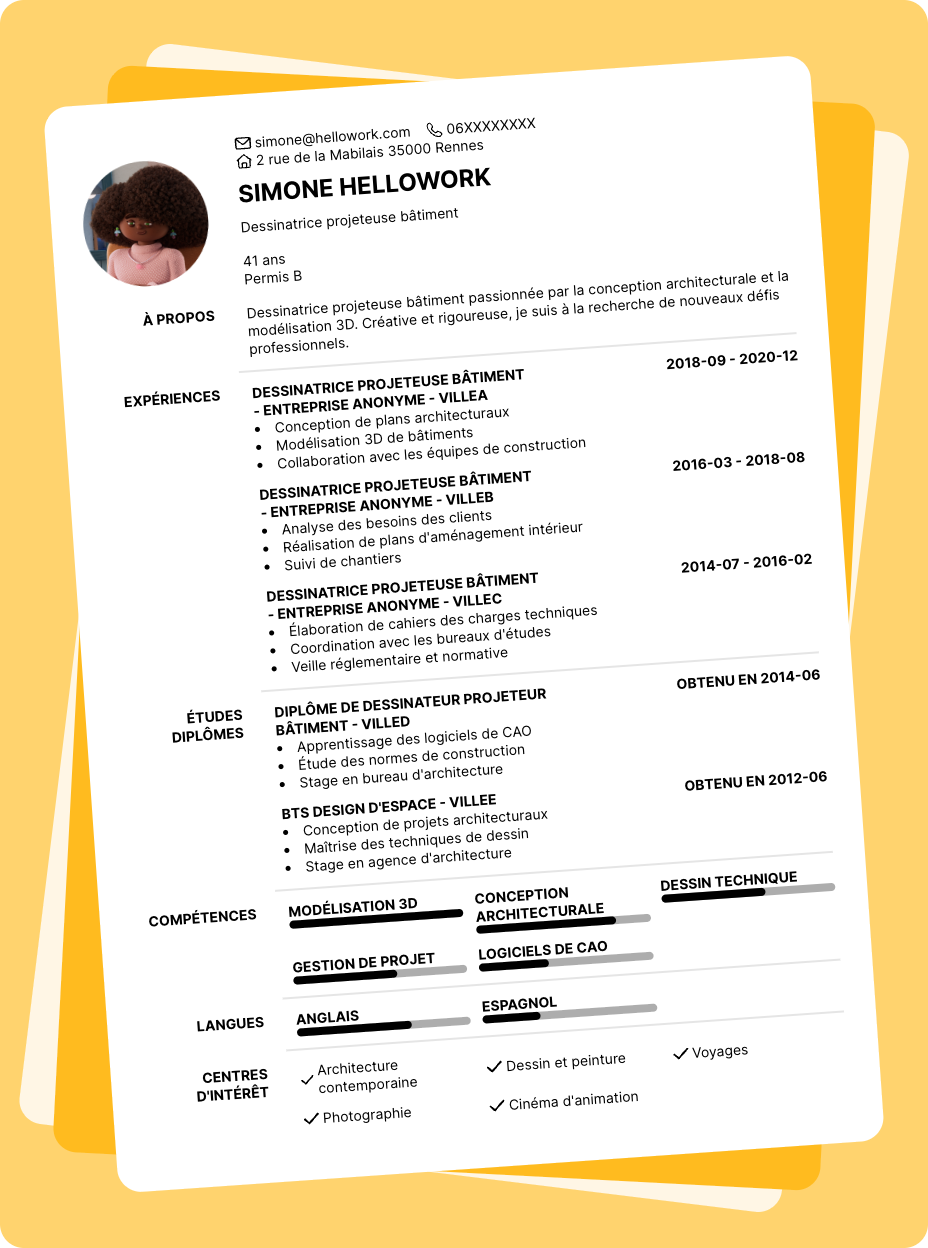 Exemple CV Dessinateur projeteur bâtiment