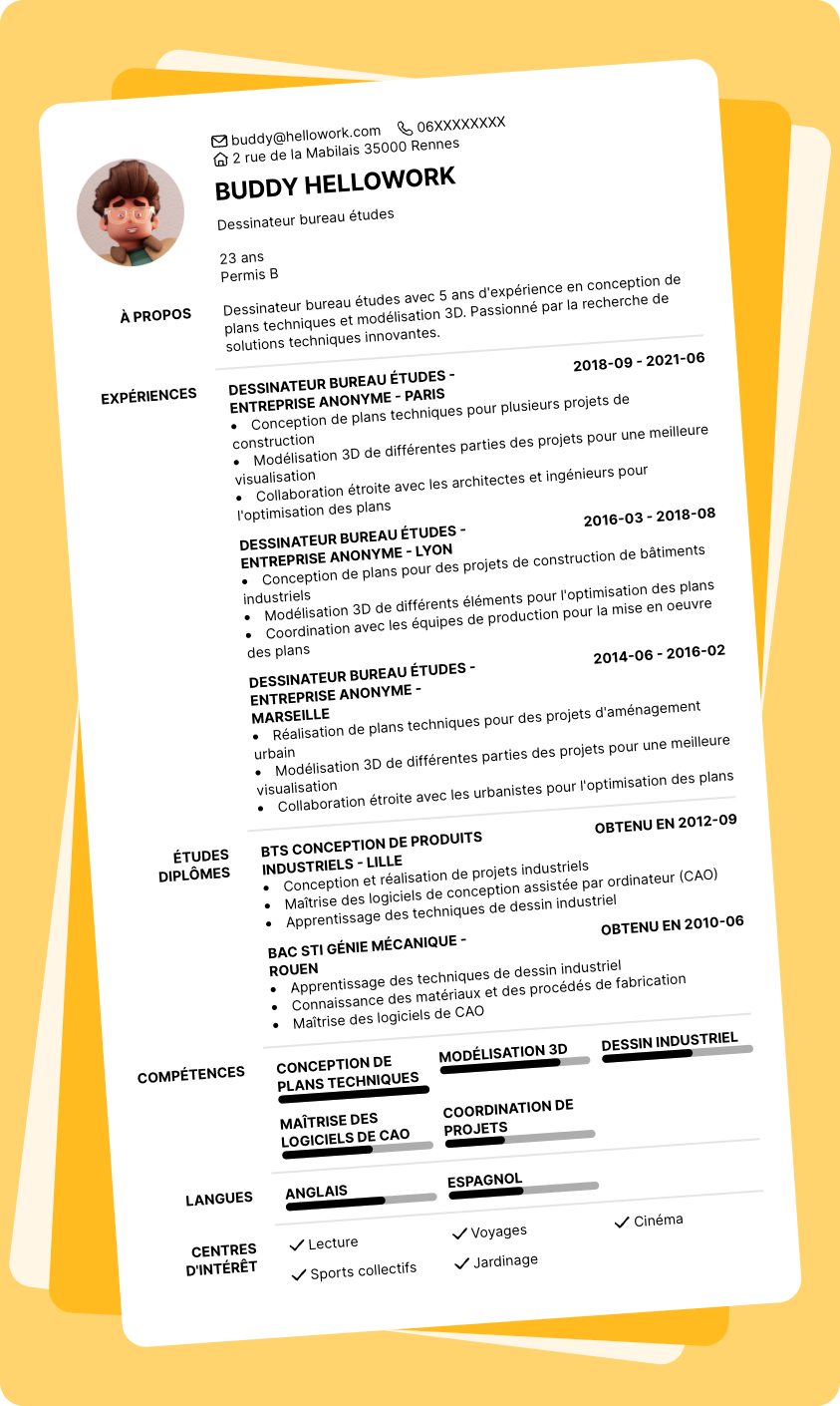 Exemple CV Dessinateur bureau études
