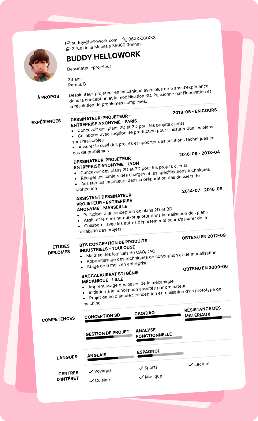 Modèle CV Dessinateur projeteur mécanique Exemple CV Dessinateur projeteur mécanique