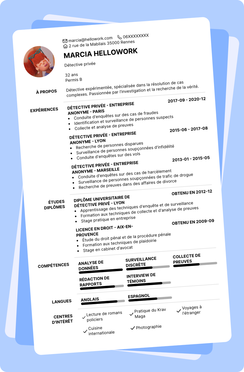 Exemple CV Détective privé