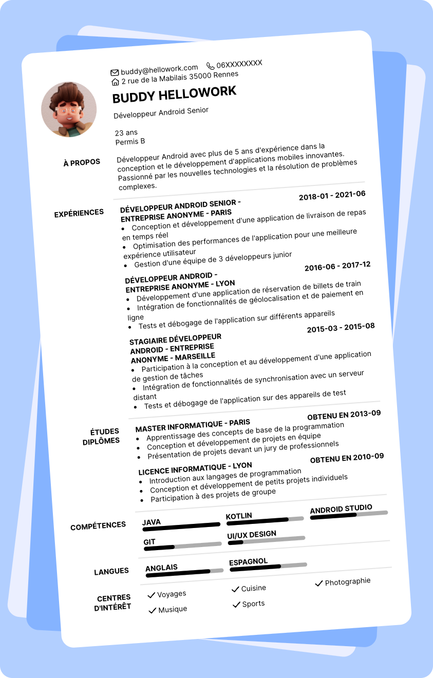 Modèle CV Développeur Android Exemple CV Développeur Android