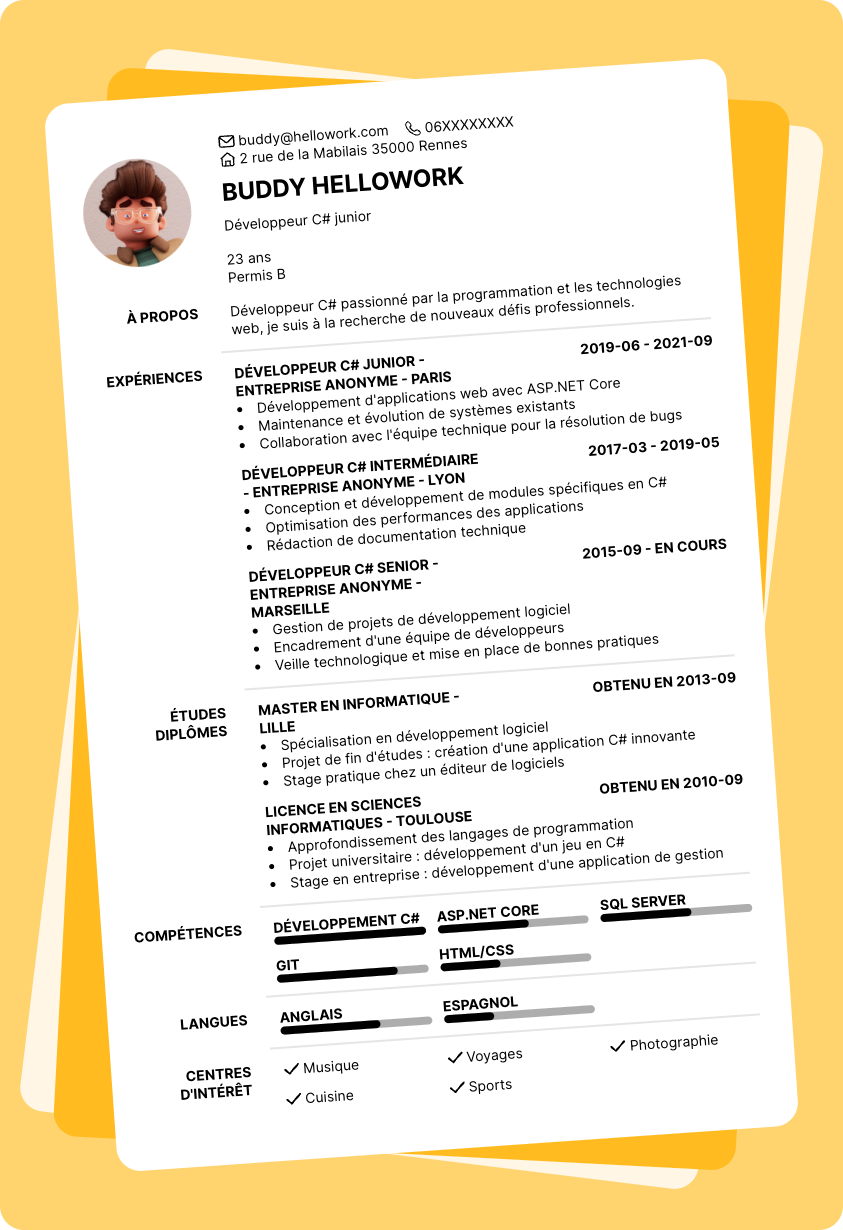 Modèle CV Développeur C# Exemple CV Développeur C#