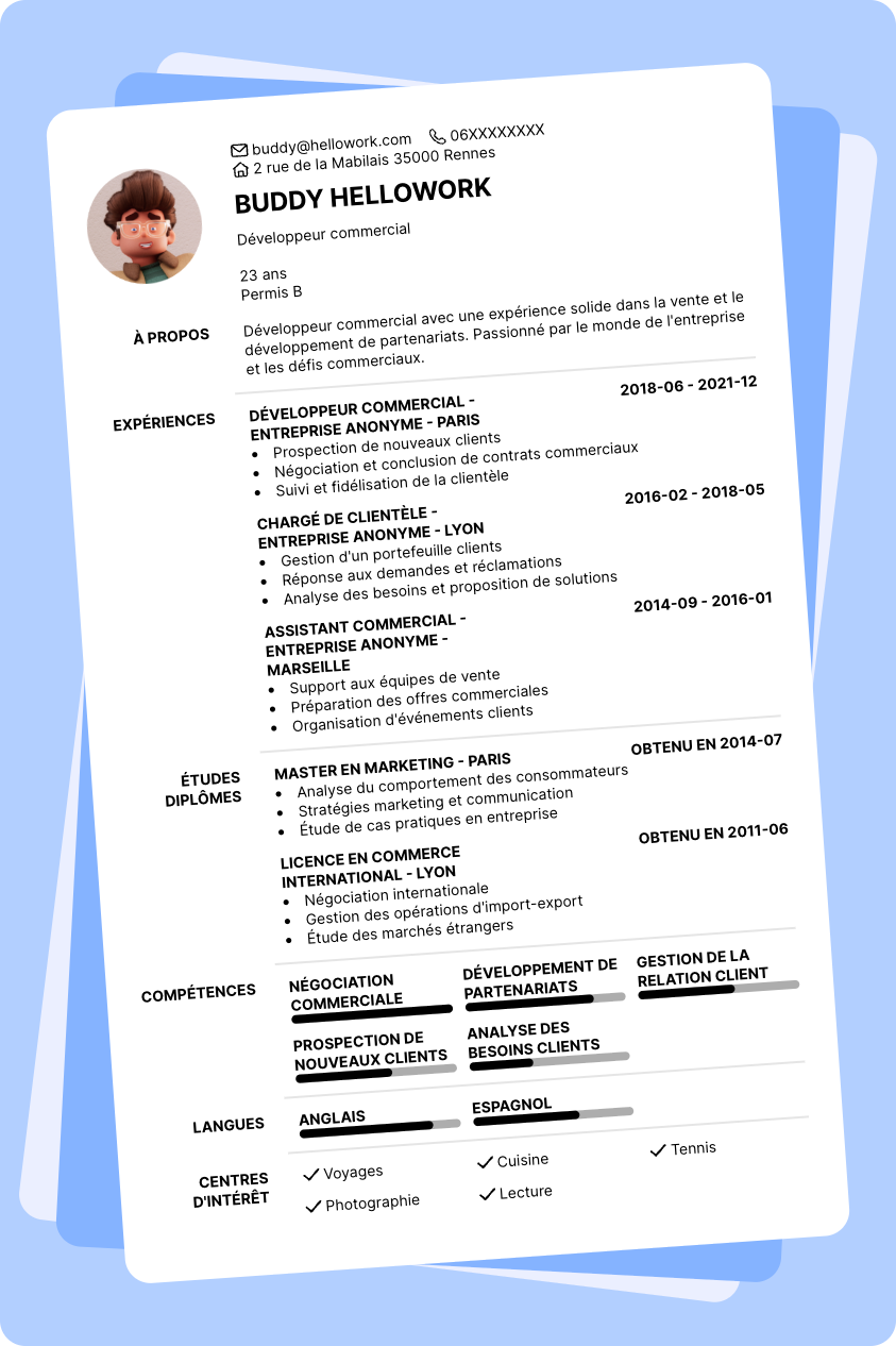 Modèle CV Développeur commercial Exemple CV Développeur commercial