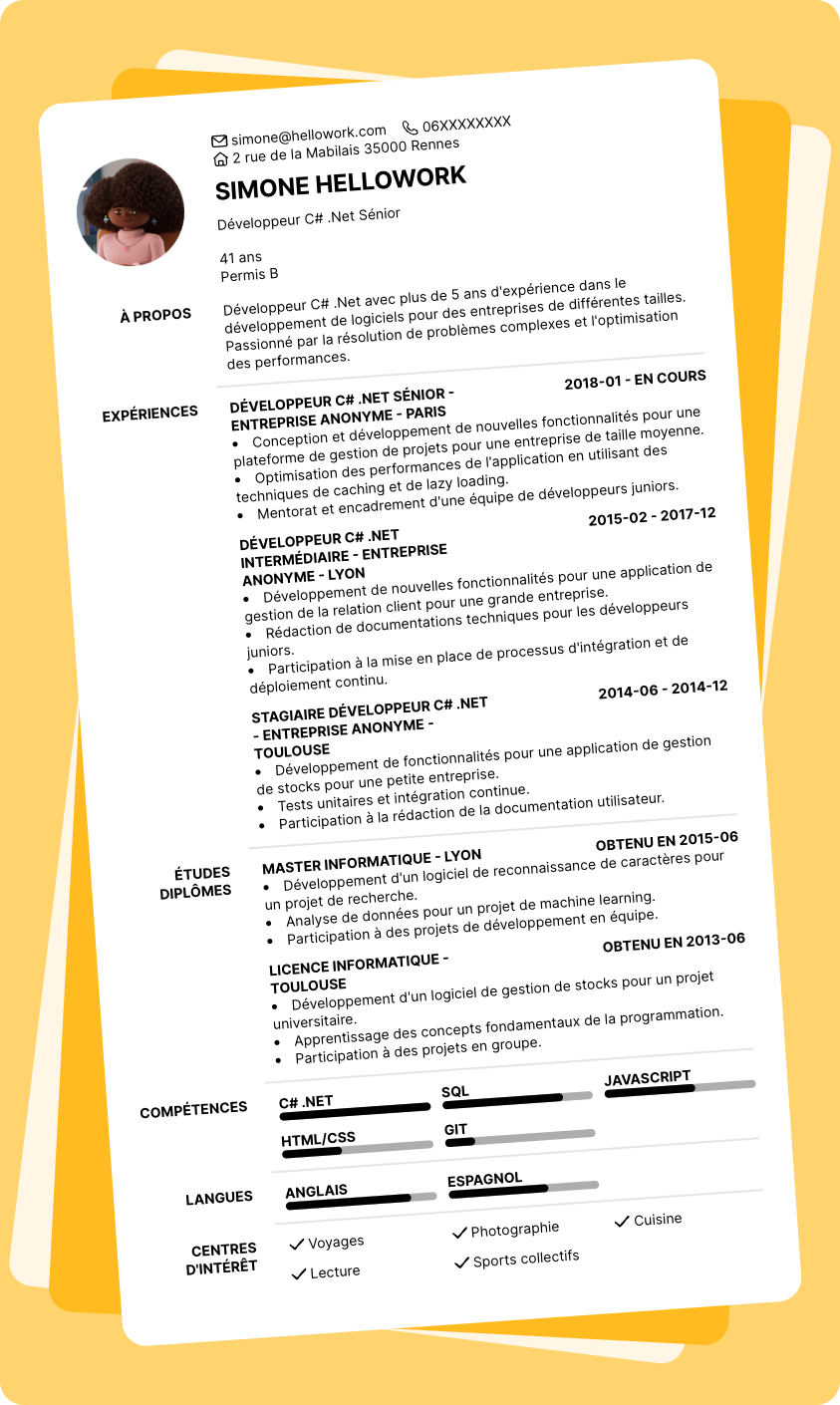 Modèle CV Développeur dotNet Exemple CV Développeur dotNet