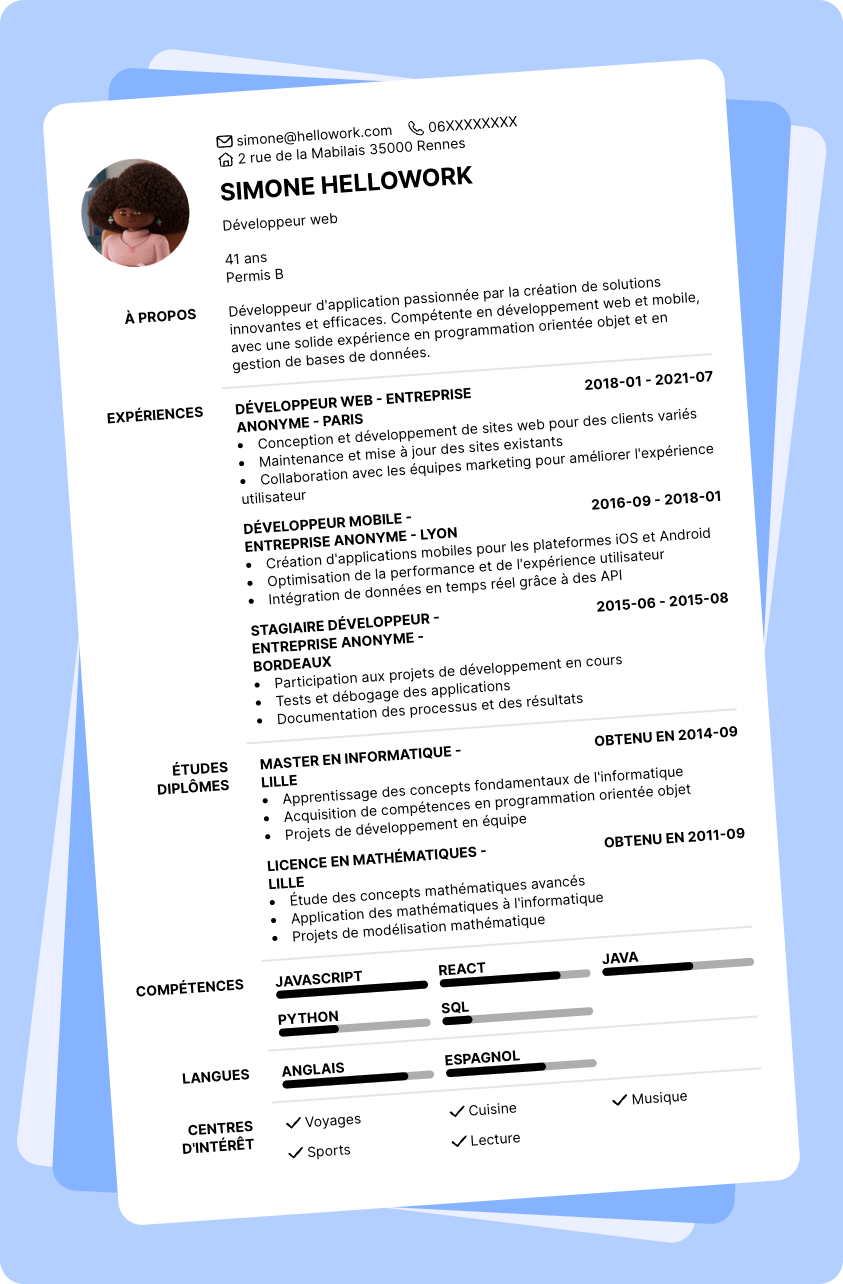 Modèle CV Développeur d'application Exemple CV Développeur d'application