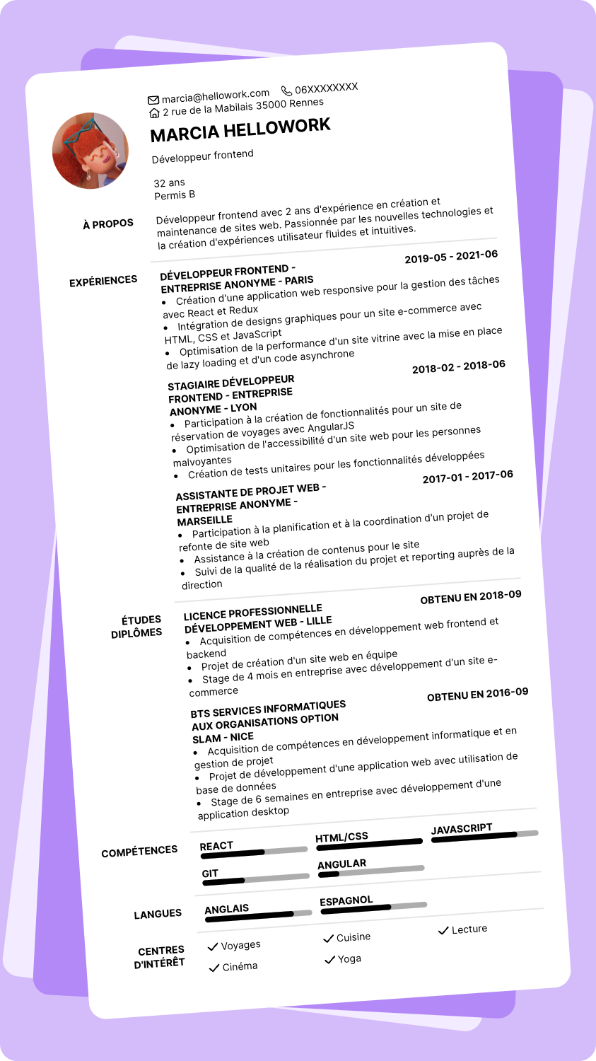 Modèle CV Développeur front end Exemple CV Développeur front end
