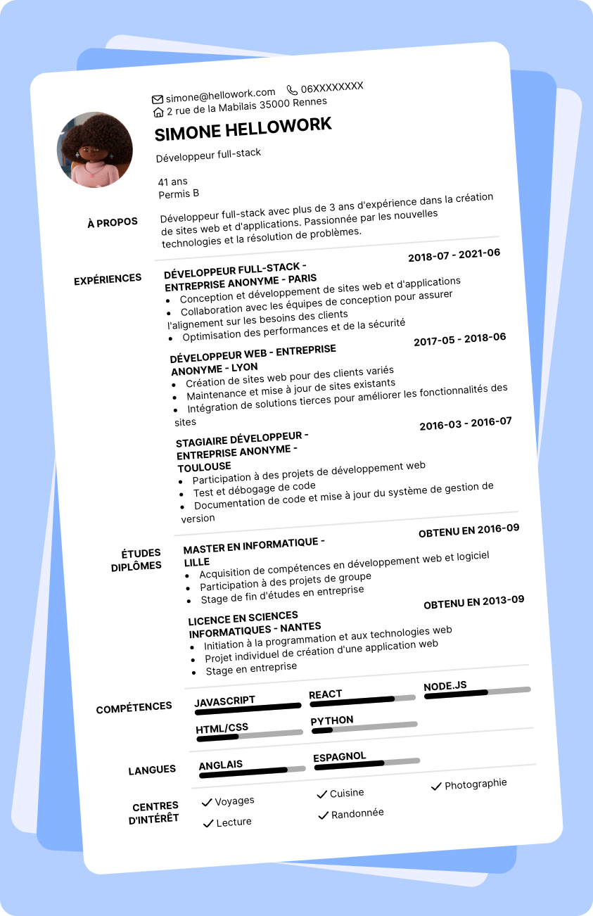 Modèle CV Full stack developer Exemple CV Full stack developer