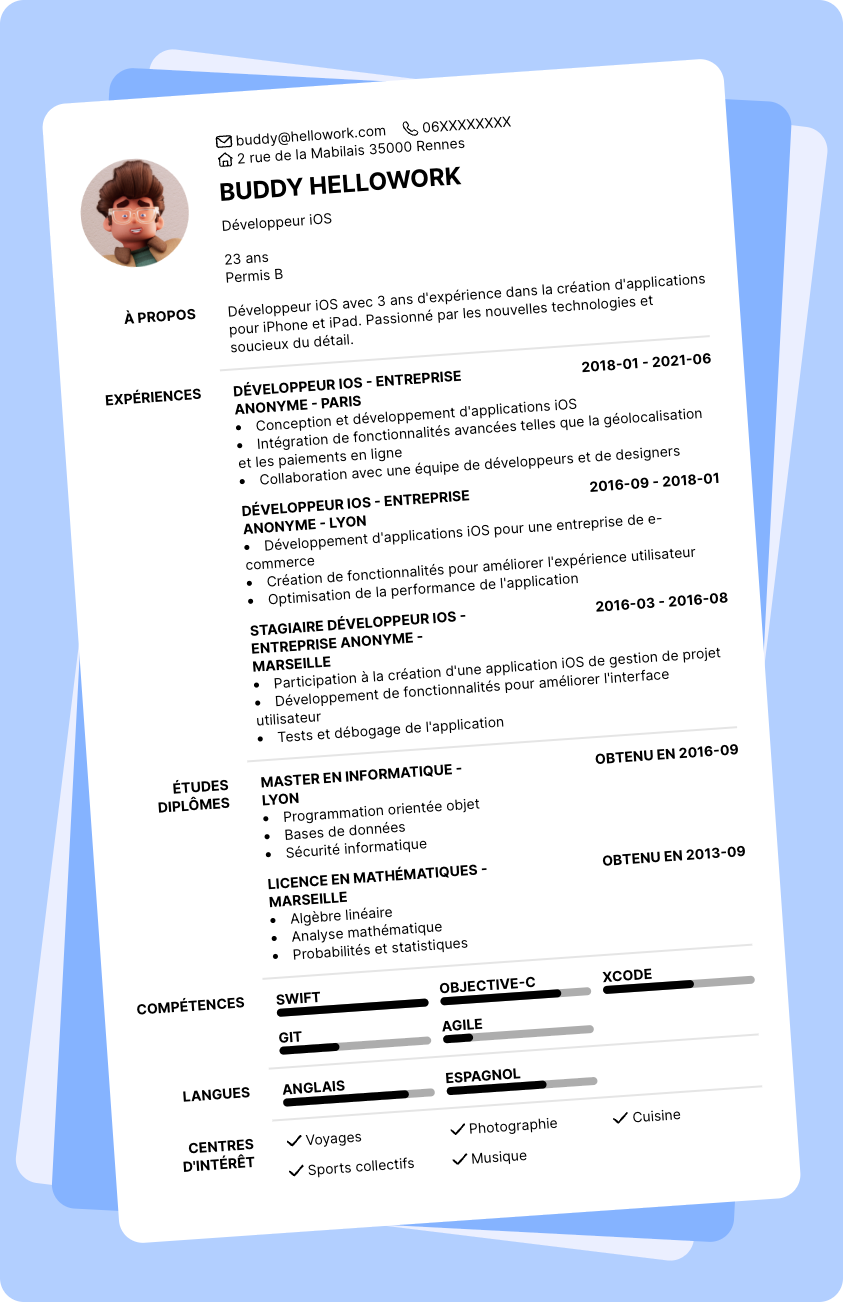 Modèle CV Développeur iOS Exemple CV Développeur iOS