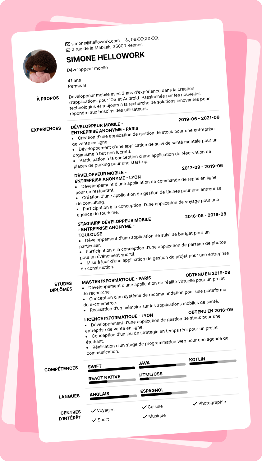 Modèle CV Développeur mobile Exemple CV Développeur mobile
