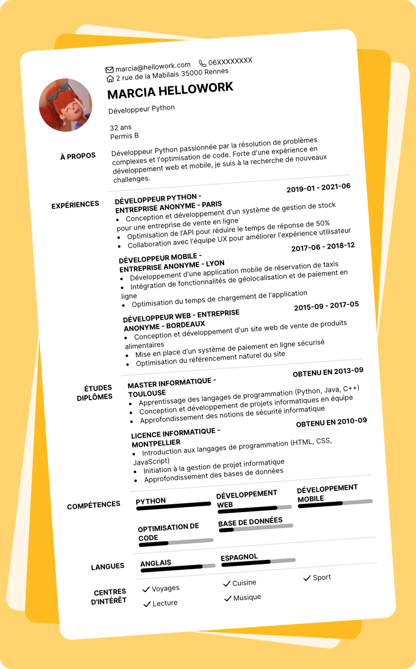 Modèle CV Développeur Python Exemple CV Développeur Python
