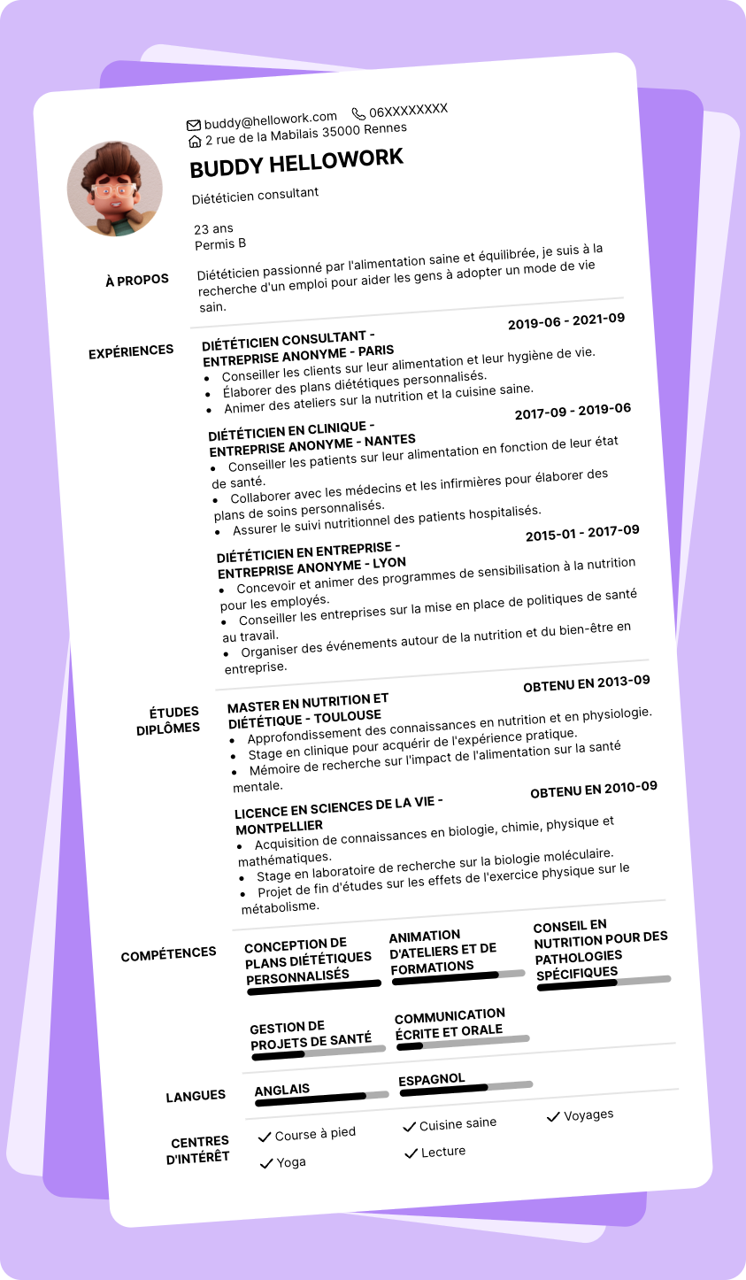 Exemple CV Diététicien