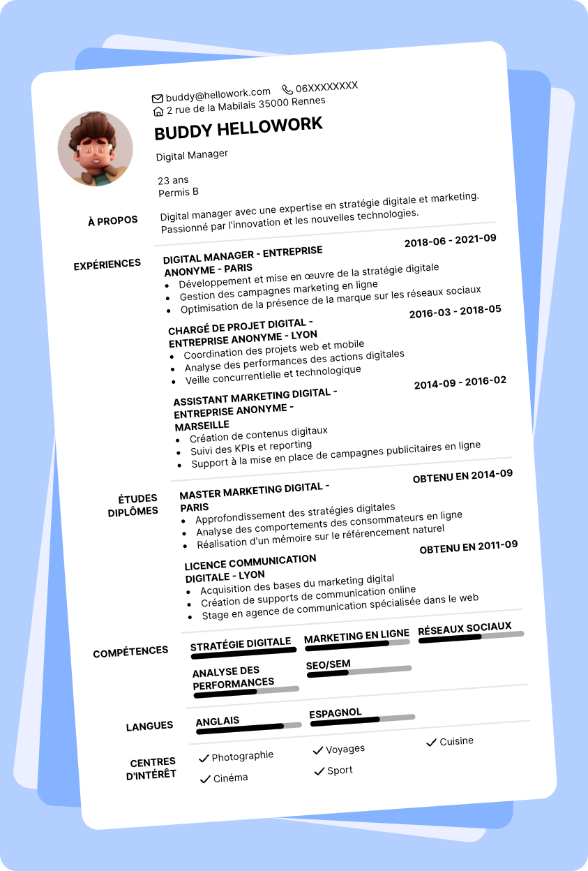 Modèle CV Digital manager Exemple CV Digital manager