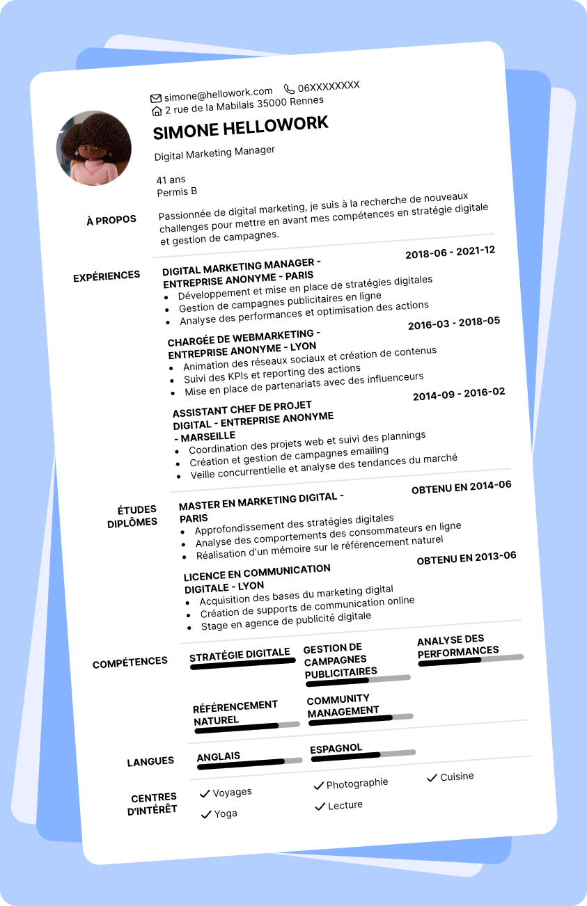 Modèle CV Digital marketing manager Exemple CV Digital marketing manager