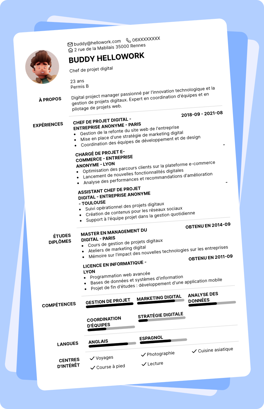 Exemple CV Digital project manager