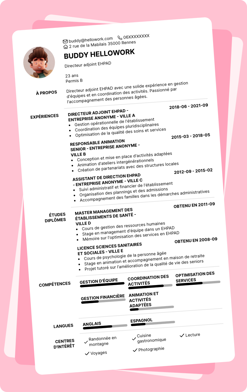 Modèle CV Directeur adjoint EHPAD Exemple CV Directeur adjoint EHPAD