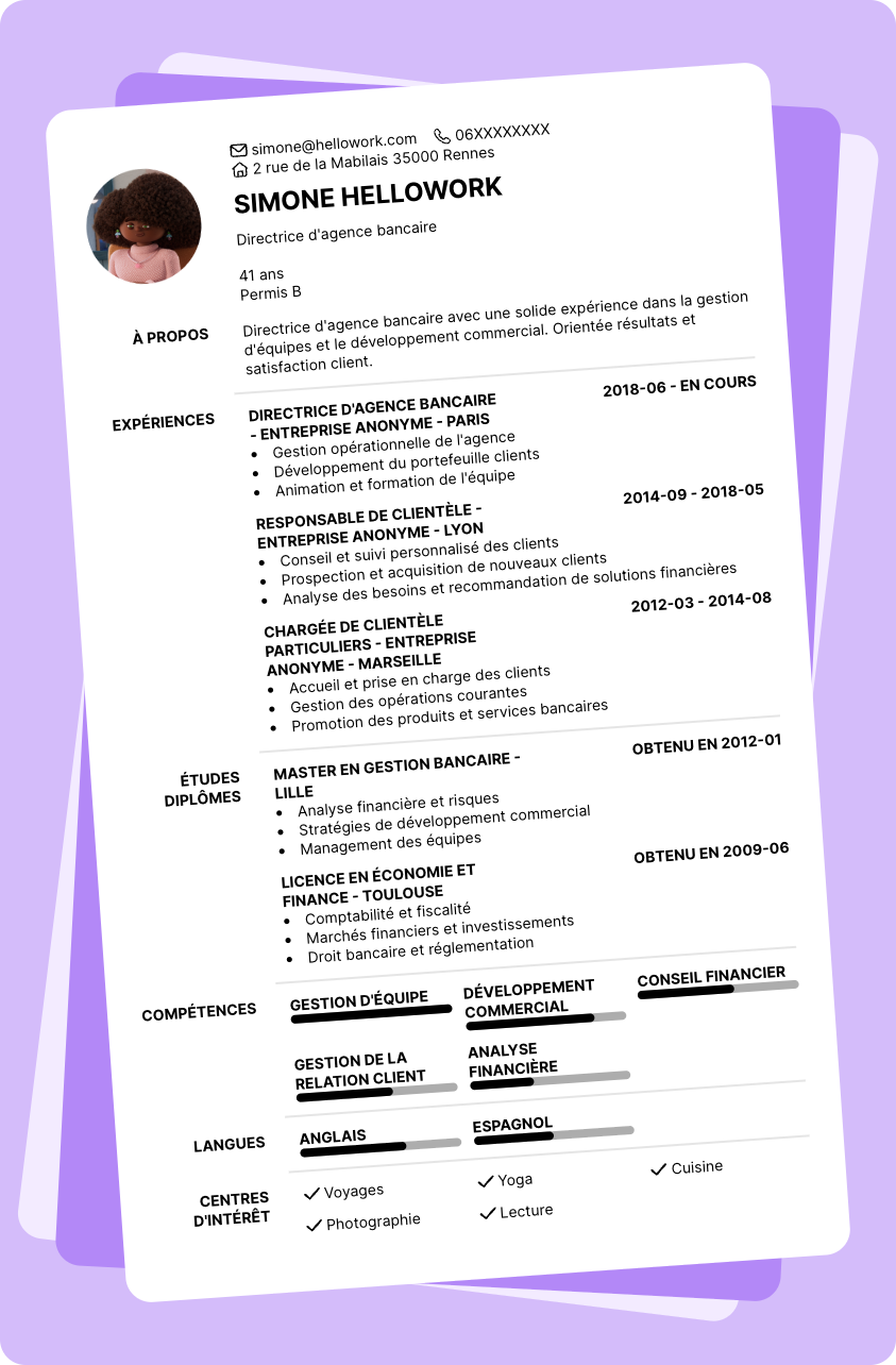 Modèle CV Directeur d'agence bancaire Exemple CV Directeur d'agence bancaire