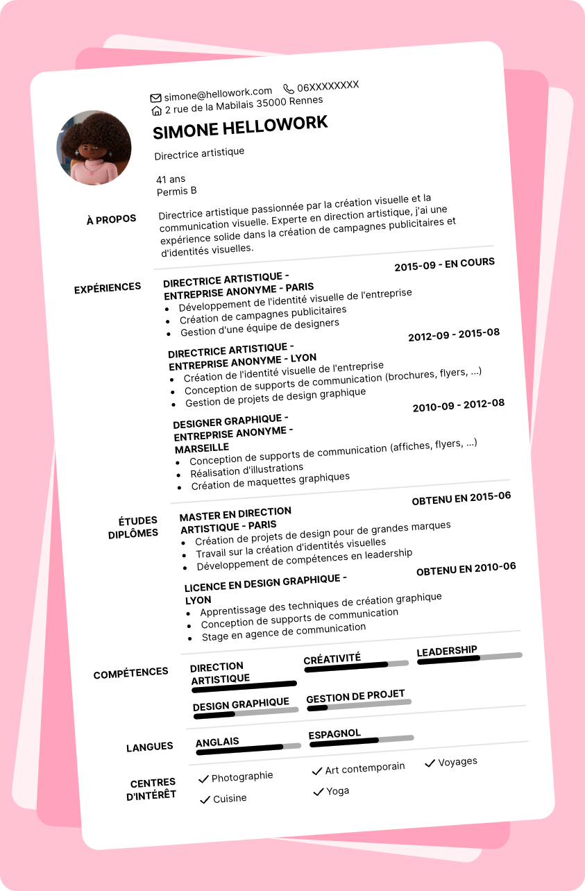 Modèle CV Directeur artistique Exemple CV Directeur artistique