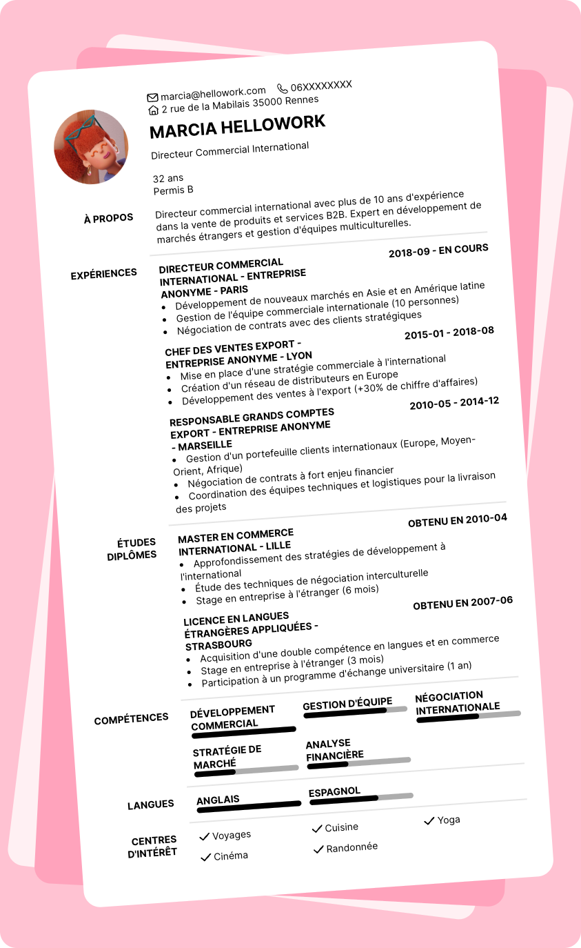 Modèle CV Directeur commercial international Exemple CV Directeur commercial international