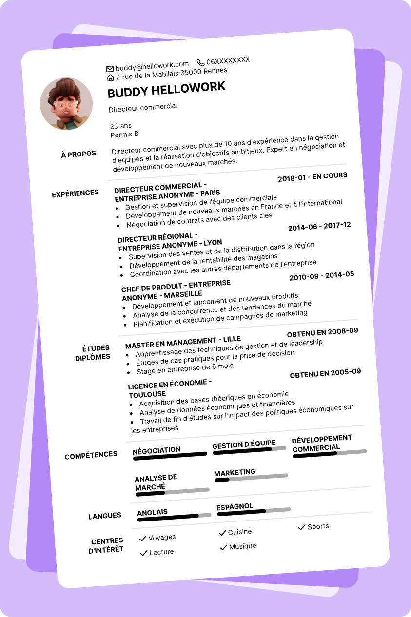 Modèle CV Directeur commercial Exemple CV Directeur commercial