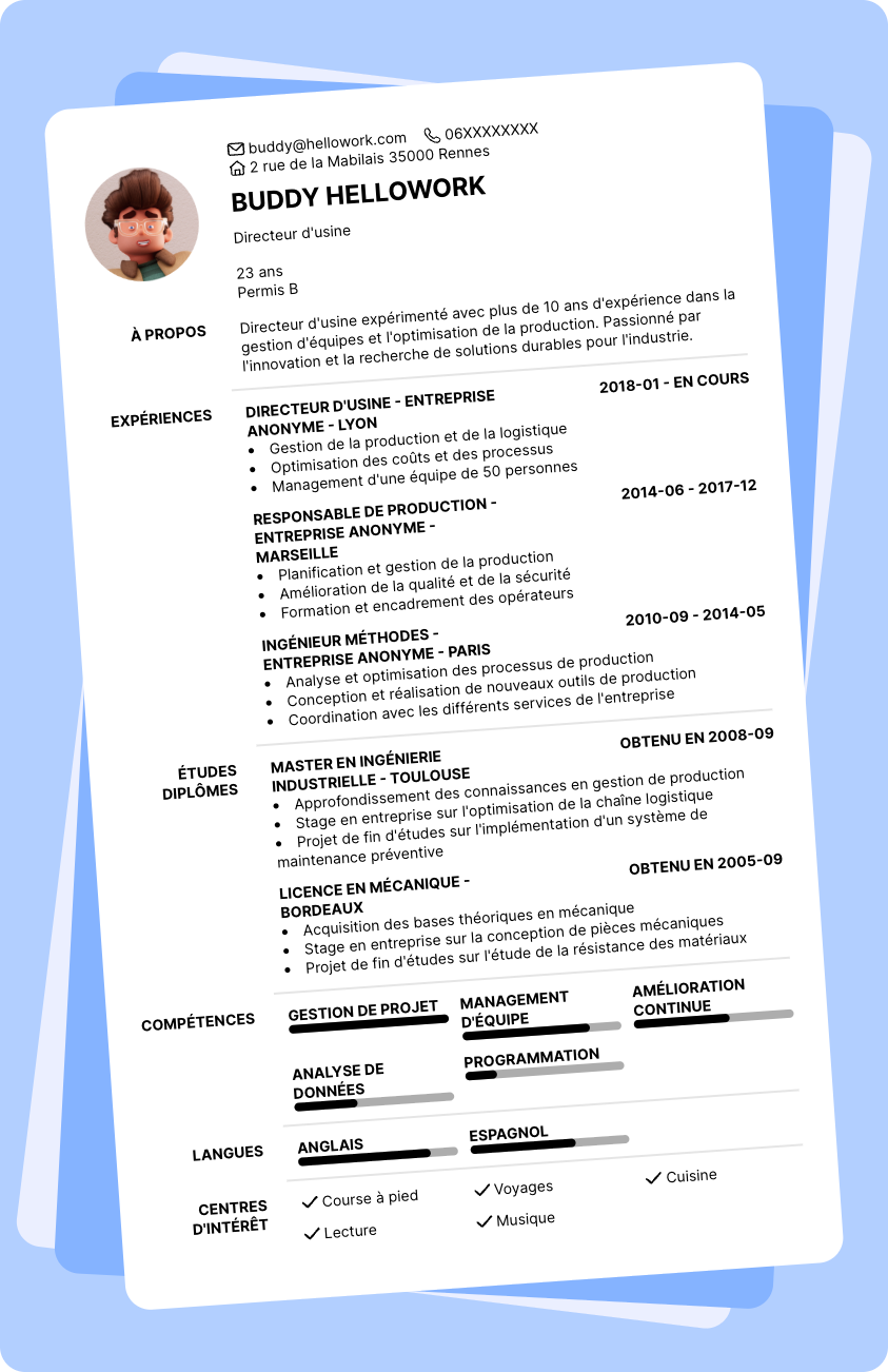 Exemple CV Directeur usine