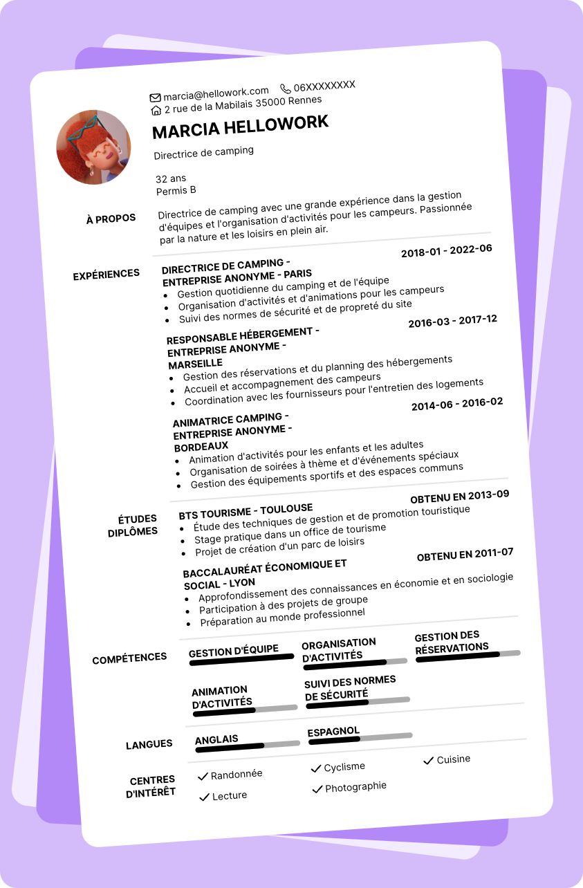Exemple CV Directeur de camping